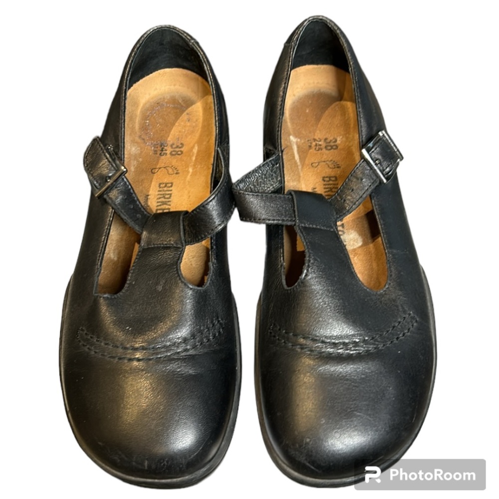 Birkenstock Mary Jane Style Black Leather Shoes size 38 (7 - 7.5)